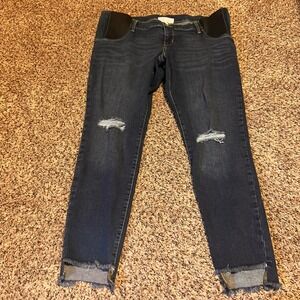 Isabel Maternity Skinny Jeans Distressed‎ Cuffed Dark Wash Size 14